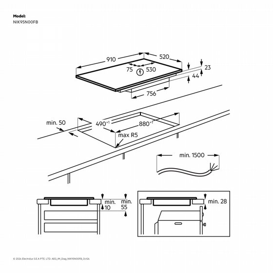 ������ ��������� 90 �"� AEG NIK95N00FB MaxiSense Plus 5 ����� ����� ����� 3700W ������ �����