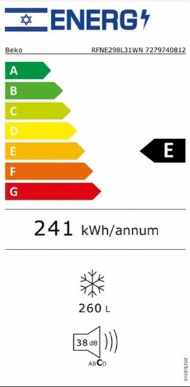 ����� ��� Beko ���� 260 ���� ��� RFNE298L31WN �� 7 ��� ����� ������ ��� - No-Frost