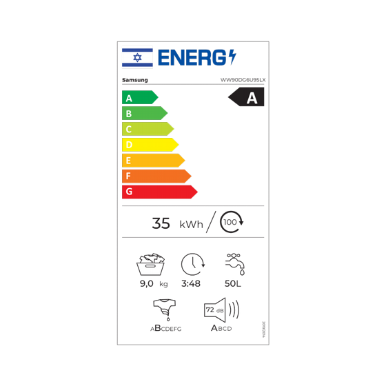 ����� ����� SAMSUNG ��� WW90DG6U95LX ������ 1-9 �"�, 1400 ��"� ����������� AI ���� ����
