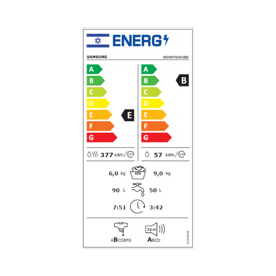 ����� ����� ������ ����� SAMSUNG ��� WD90T6542BE ������ ������� 9/6 �"�, 1400 ��"�