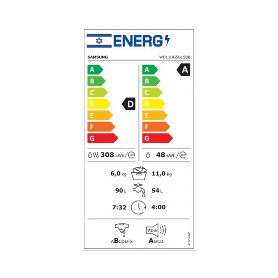 ����� ����� ������ ����� SAMSUNG ��� WD11DG5B15BB ������ ������� 11/9 �"�, 1400 ��"�